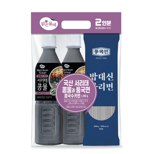 맑은물에 국산 서리태 콩물과 풍국면 콩국수키트 1200g